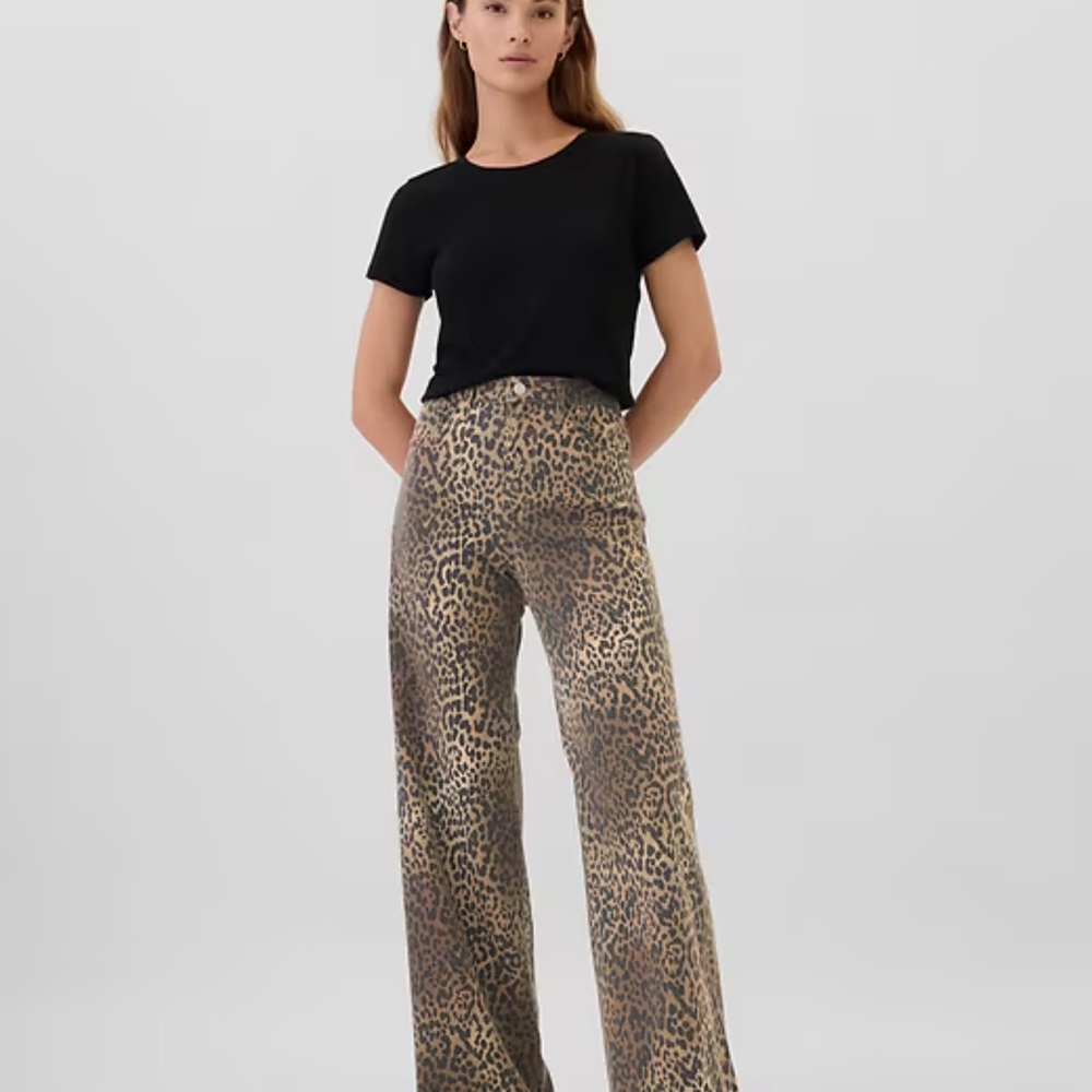 High Rise Wide-Leg Leopard Jeans Gap(stretch)
